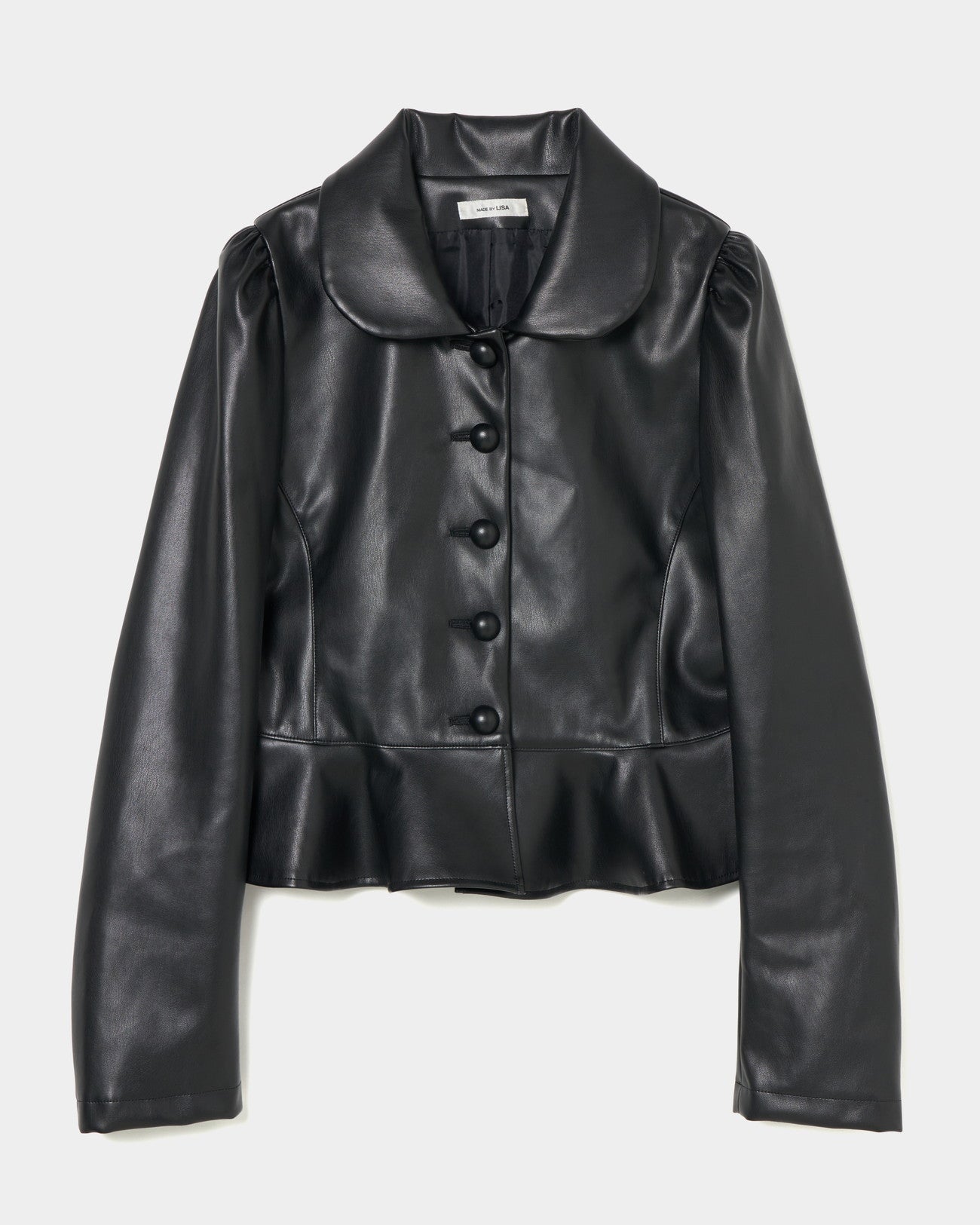 Peter-Pan Collar Peplum Jacket  faux leather【Delivery in Jun 2025】
