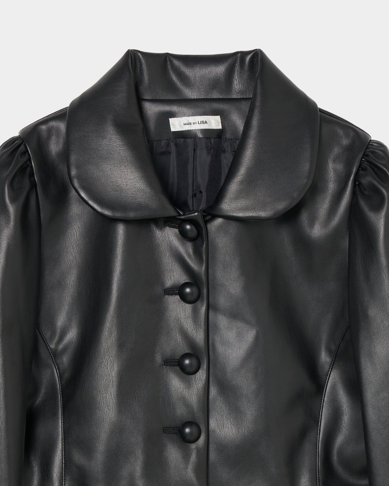 Peter-Pan Collar Peplum Jacket  faux leather【Delivery in Jun 2025】