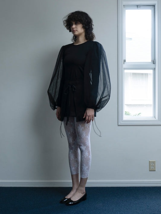 Tulle Long Sleeve Top Black【Delivery in Jun 2025】