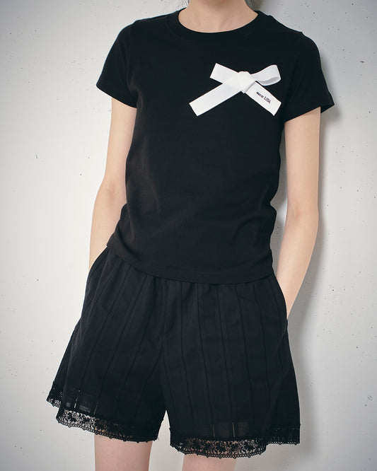 Ribbon Detail Baby Tee Black 【Delivery in Jun 2025】
