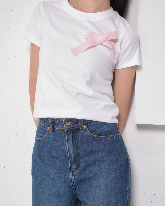 Ribbon Detail Baby Tee White 【Delivery in Jun 2025】