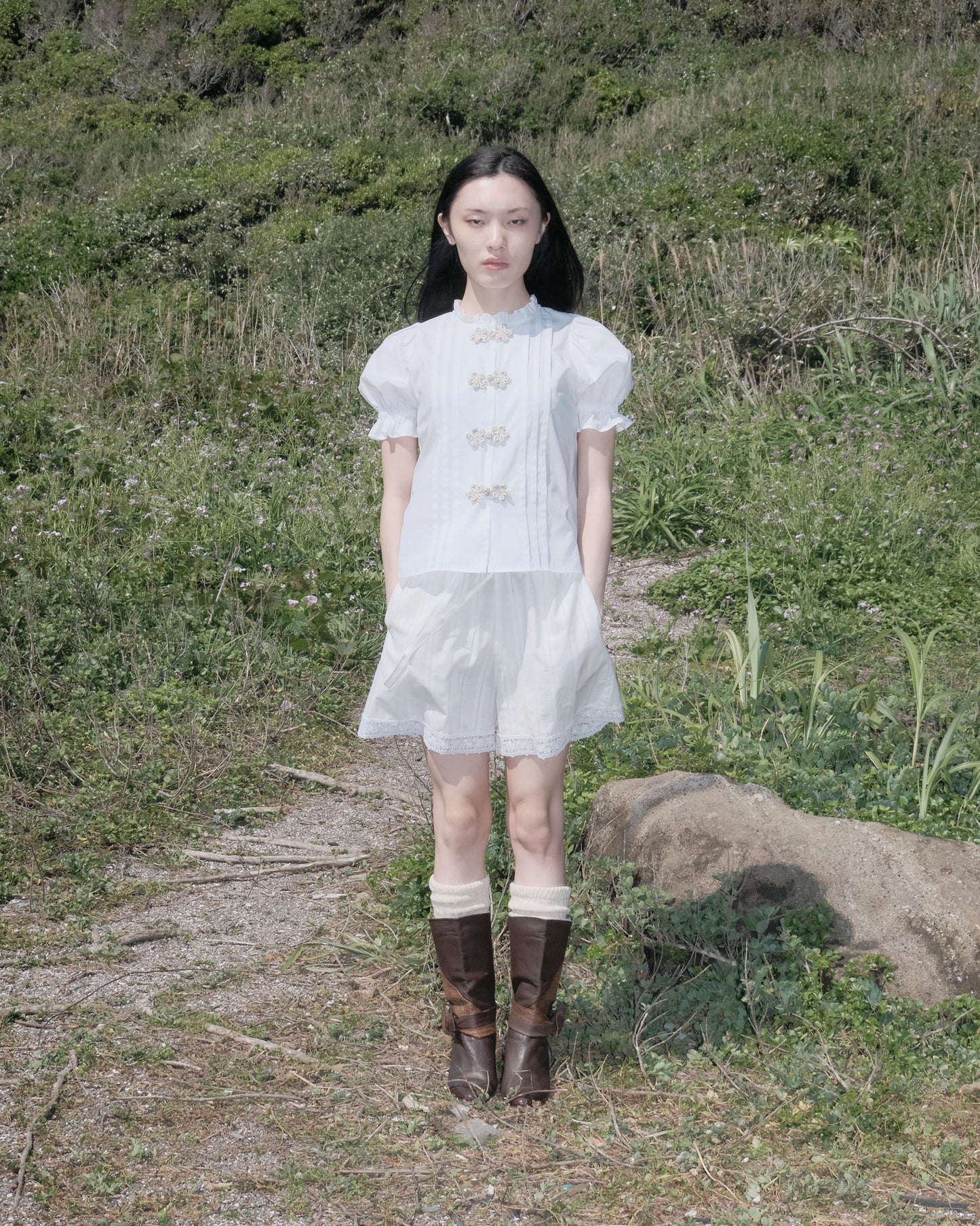 Drawstring Cotton Shorts white【Delivery in February 2025】