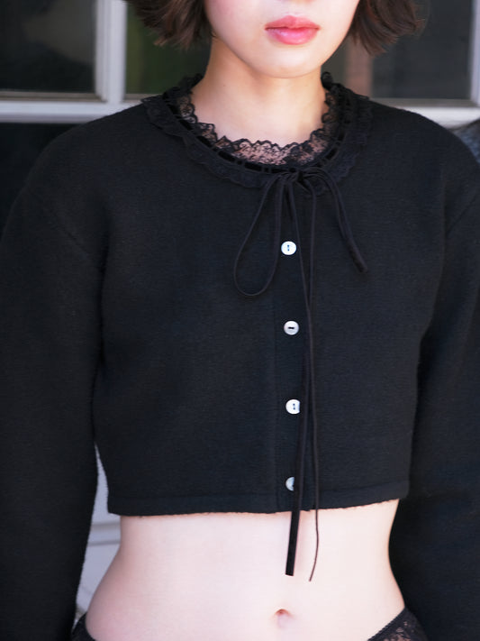 Crop Knit Cardigan black【Stock】