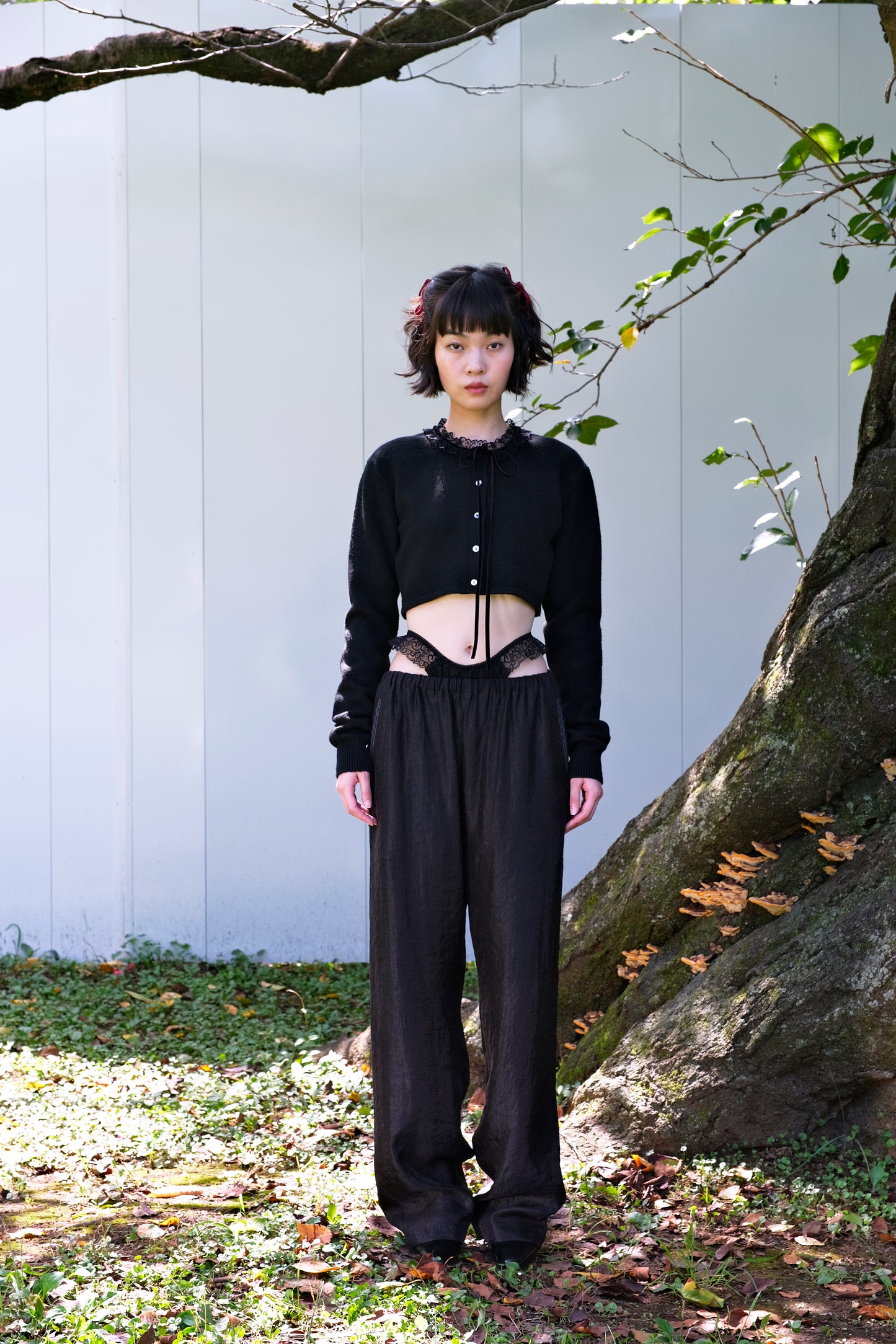 Crop Knit Cardigan black【Stock】