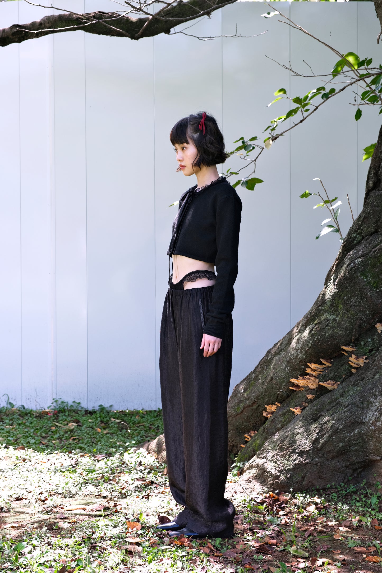 Crop Knit Cardigan black【Stock】