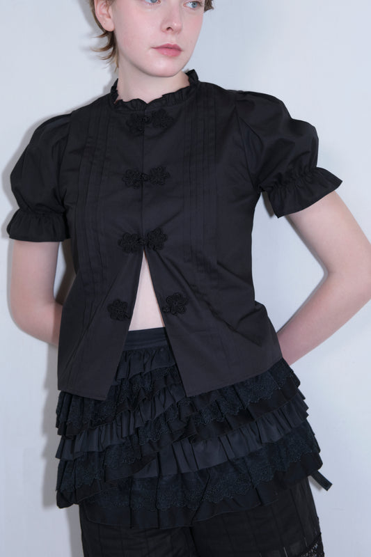 Flower Frog Button Shirt black【Stock】