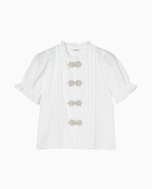 Flower Frog Button Shirt white【Delivery in September 2024】